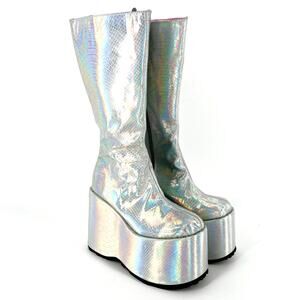 Silver holographic platform boots 500-Amara Ellie size 7
